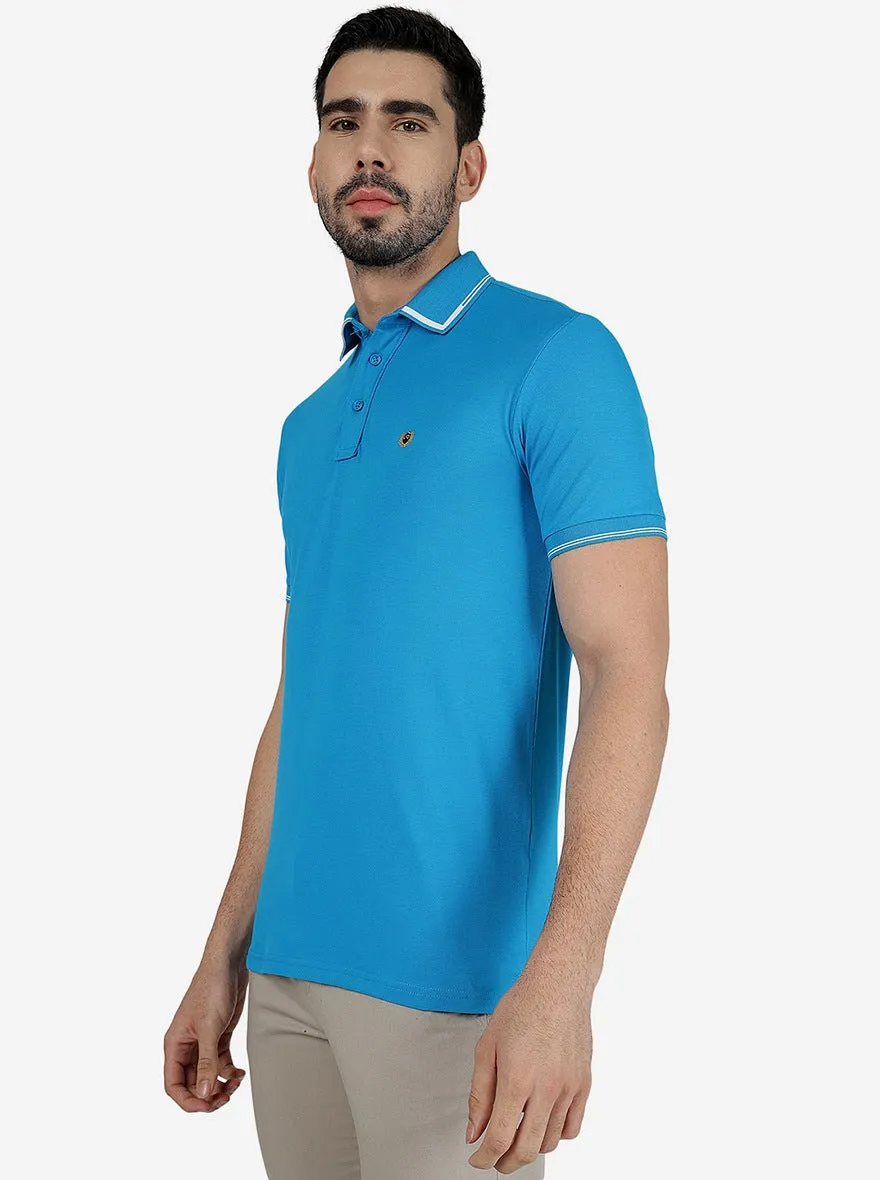 Methyl Blue Solid Slim Fit Polo T-Shirt | JadeBlue