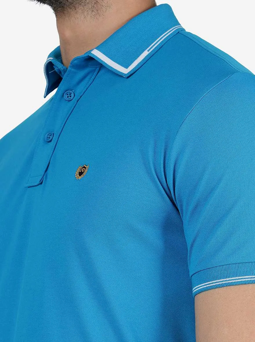 Methyl Blue Solid Slim Fit Polo T-Shirt | JadeBlue