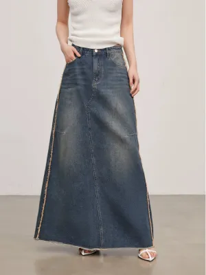 Millennium Blueberry Distressed A-Line Denim Skirt
