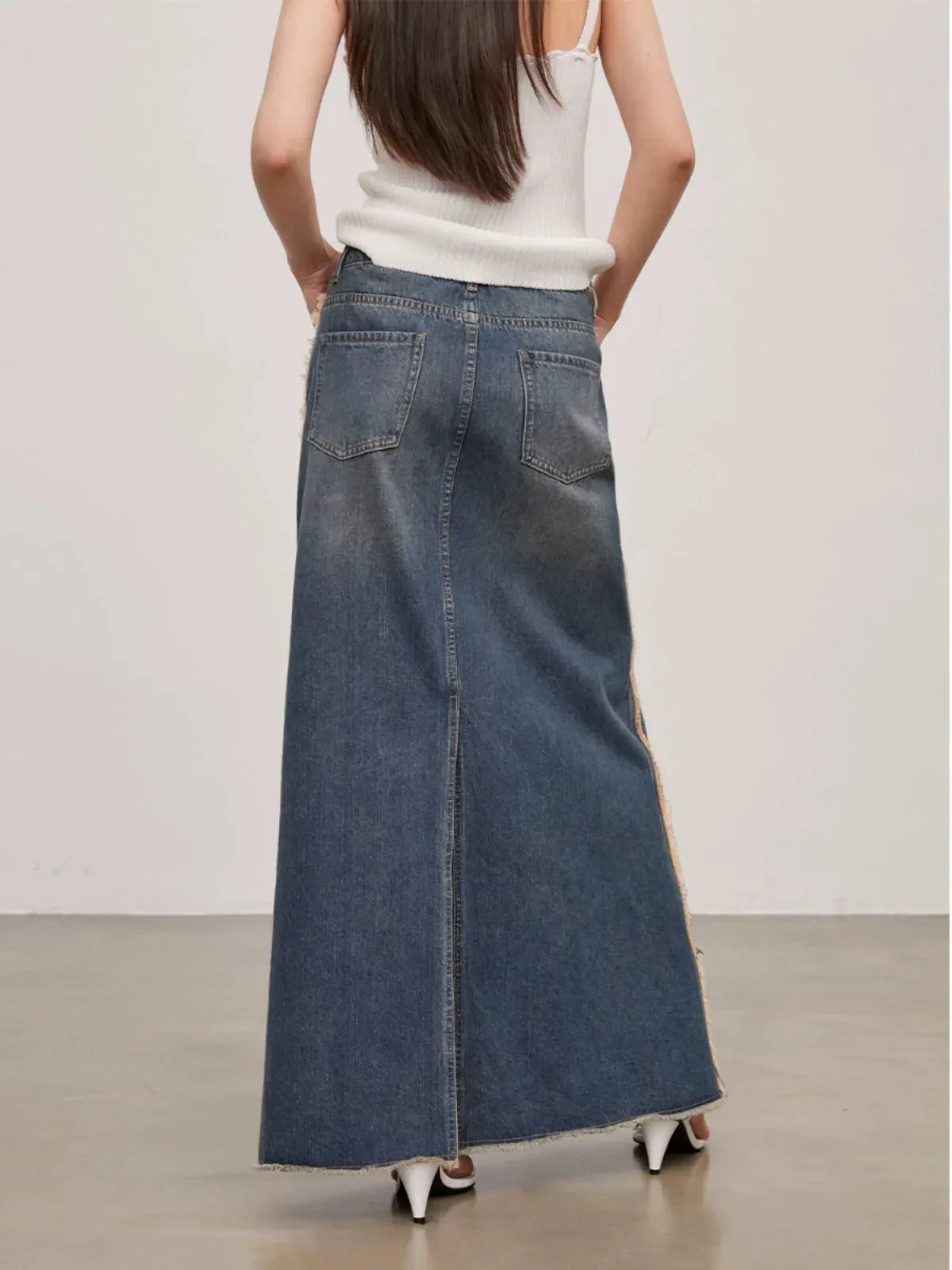 Millennium Blueberry Distressed A-Line Denim Skirt
