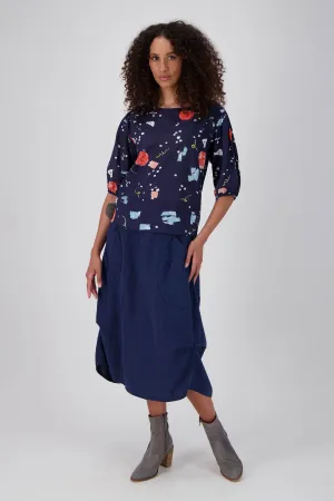 Milwaukee Fiesta Skirt Navy in Slub Linen