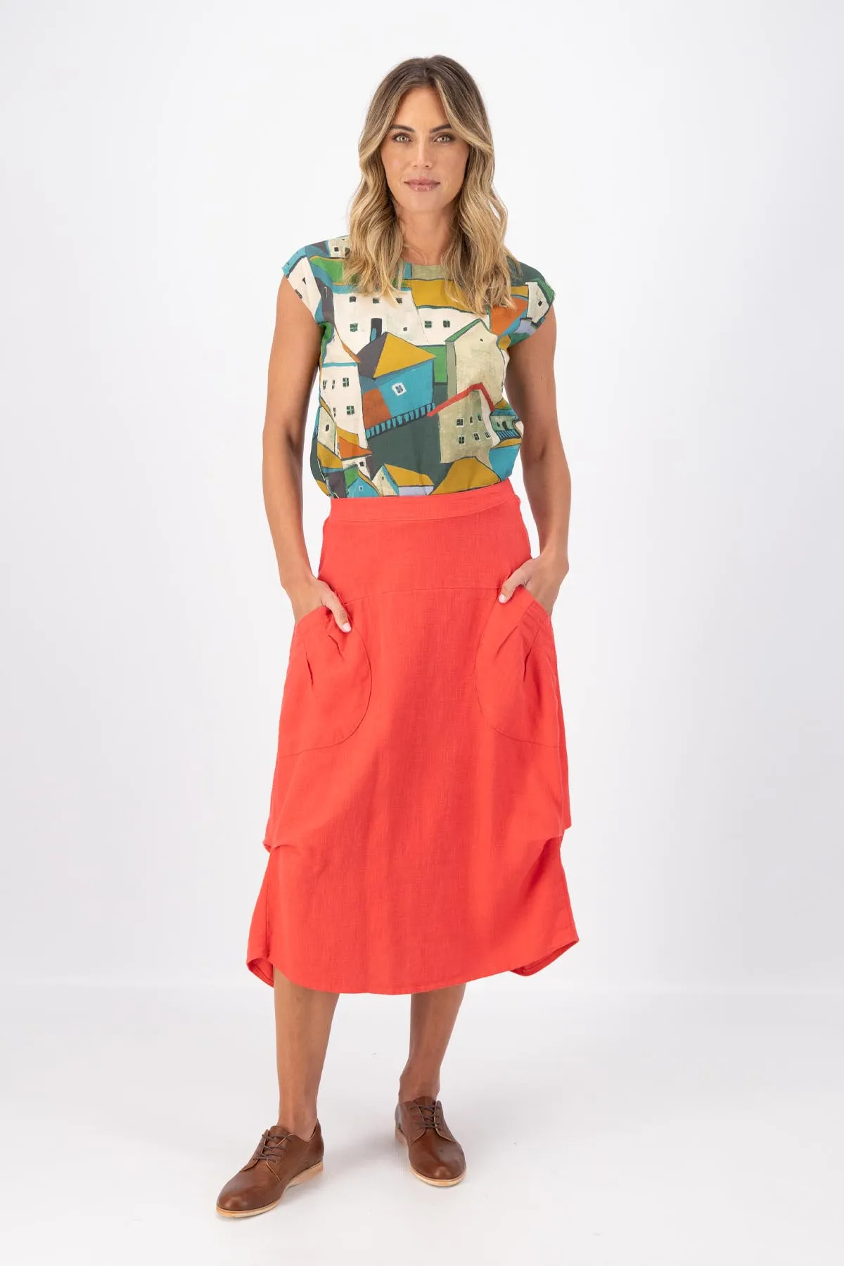 Milwaukee Fiesta Skirt Watermelon in Slub Linen