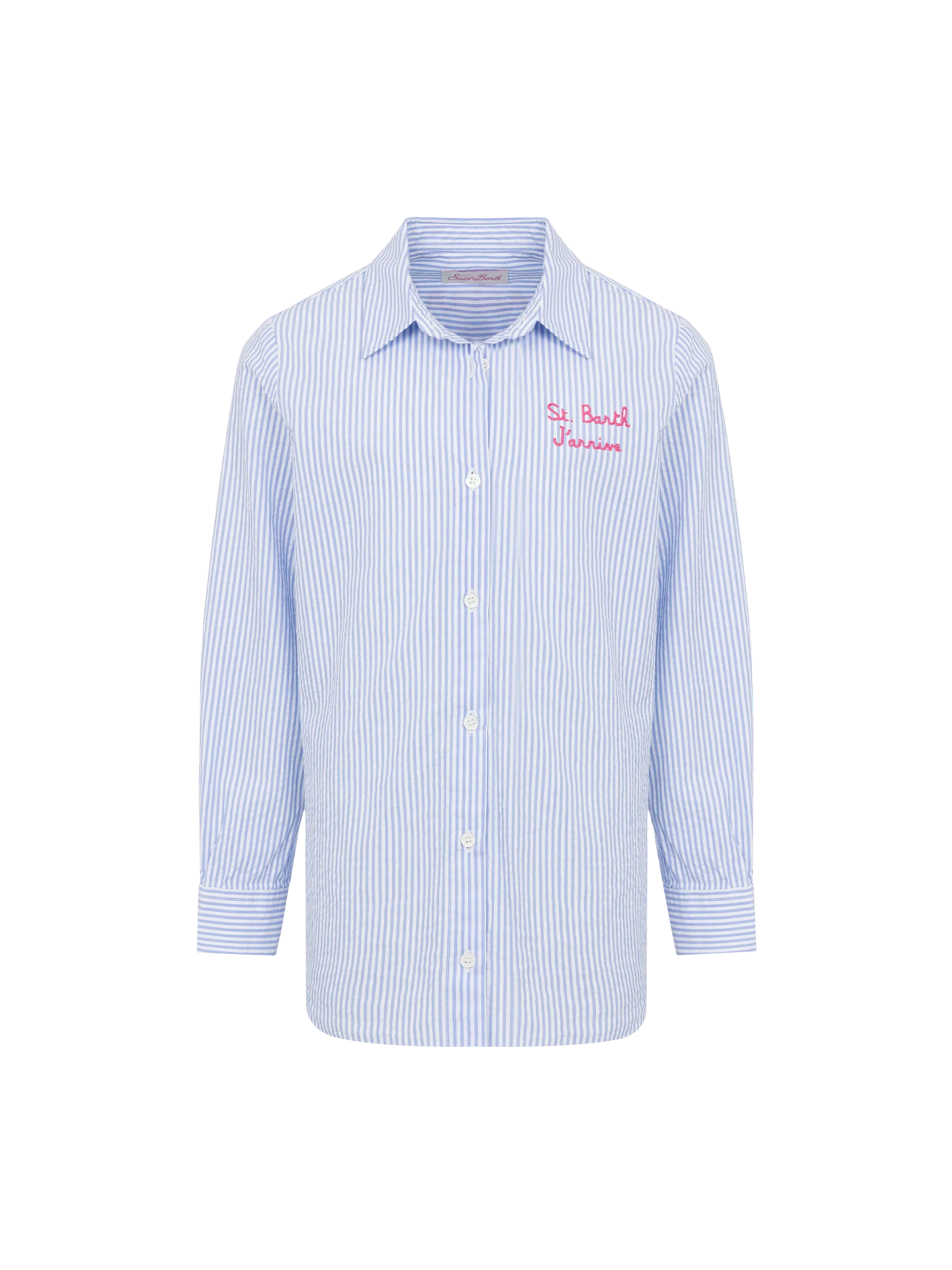 Mini Brigitte light blue striped seersucker shirt with Snoopy print | SNOOPY PEANUTS® SPECIAL EDITION