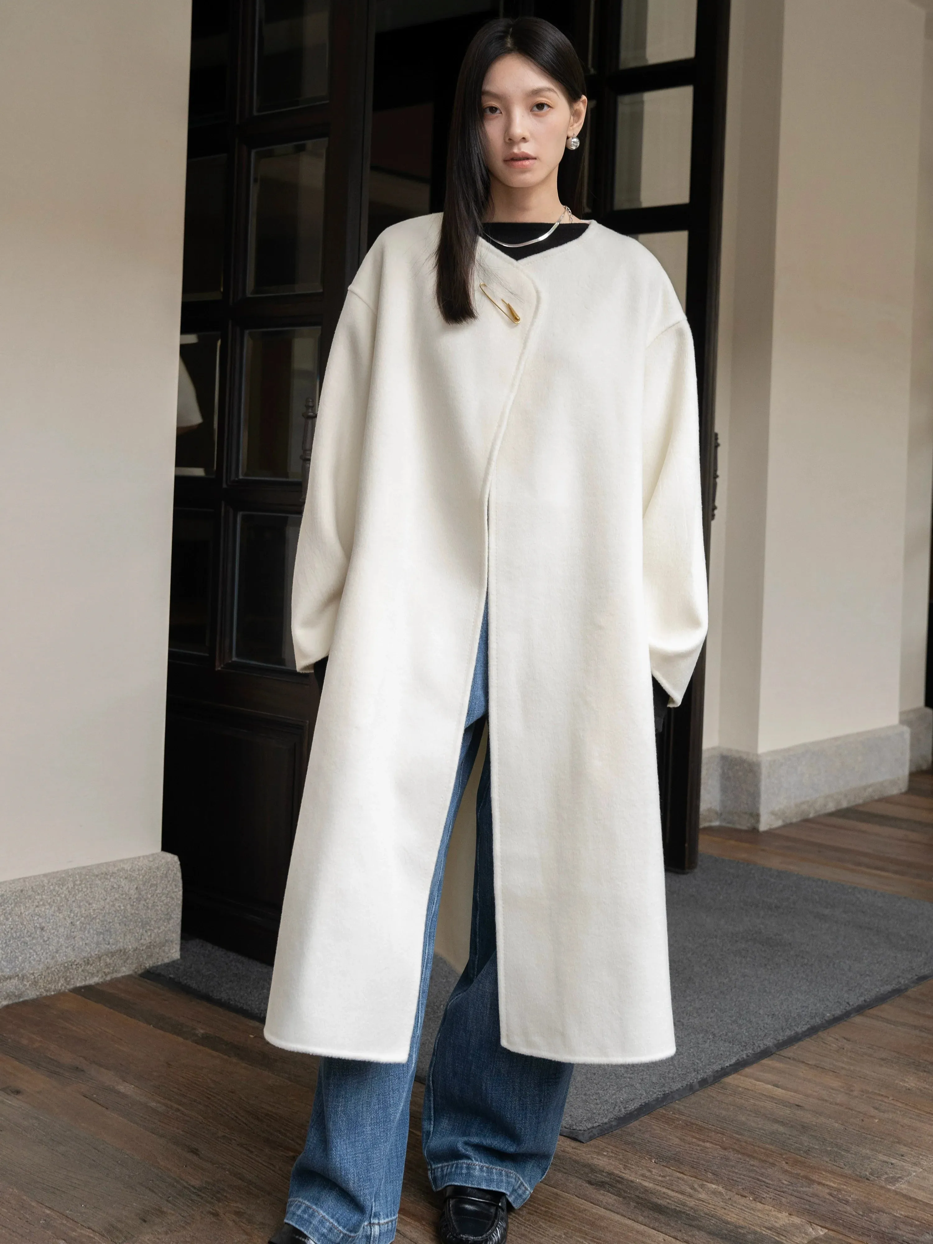 Minimalist Gold-Embellished Oversized Coat