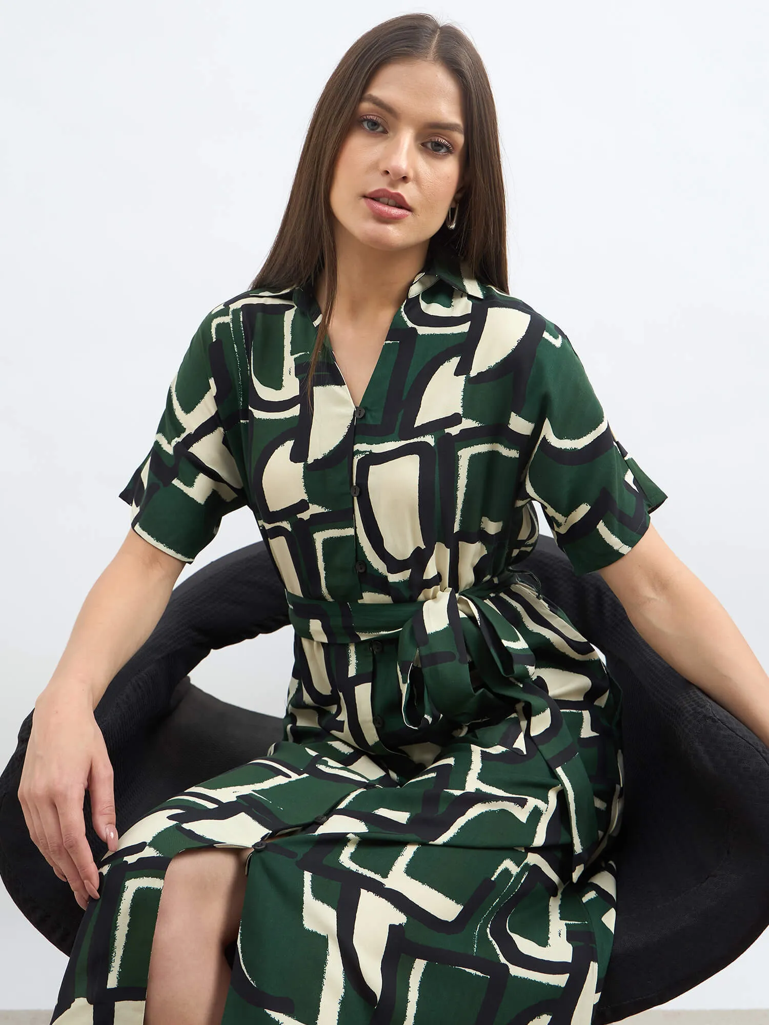 Mirelin Dolman Sleeve Shirt Dress-Multi