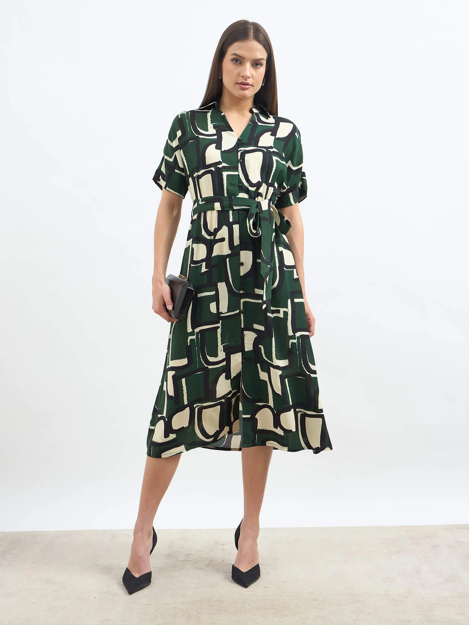 Mirelin Dolman Sleeve Shirt Dress-Multi