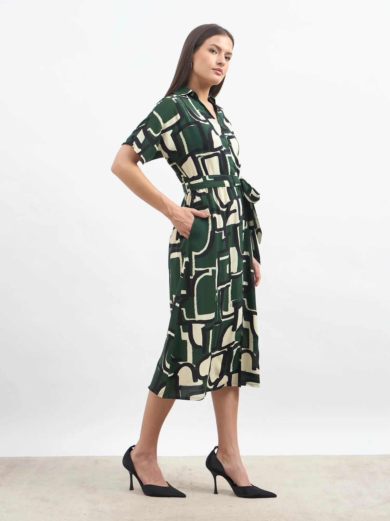 Mirelin Dolman Sleeve Shirt Dress-Multi