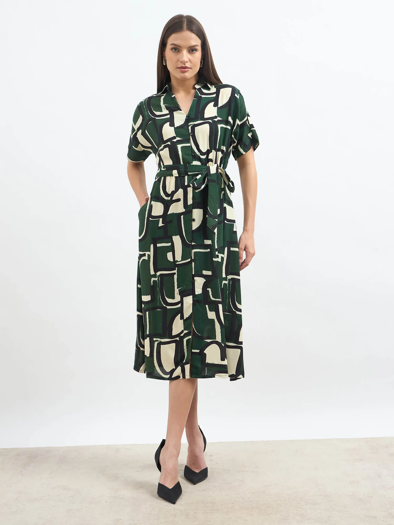 Mirelin Dolman Sleeve Shirt Dress-Multi