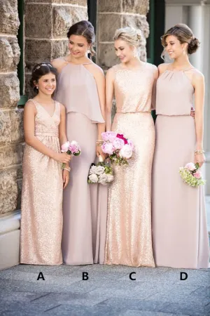 mismatched bridesmaid dresses long chiffon champagne sequin elegant wedding guest dresses