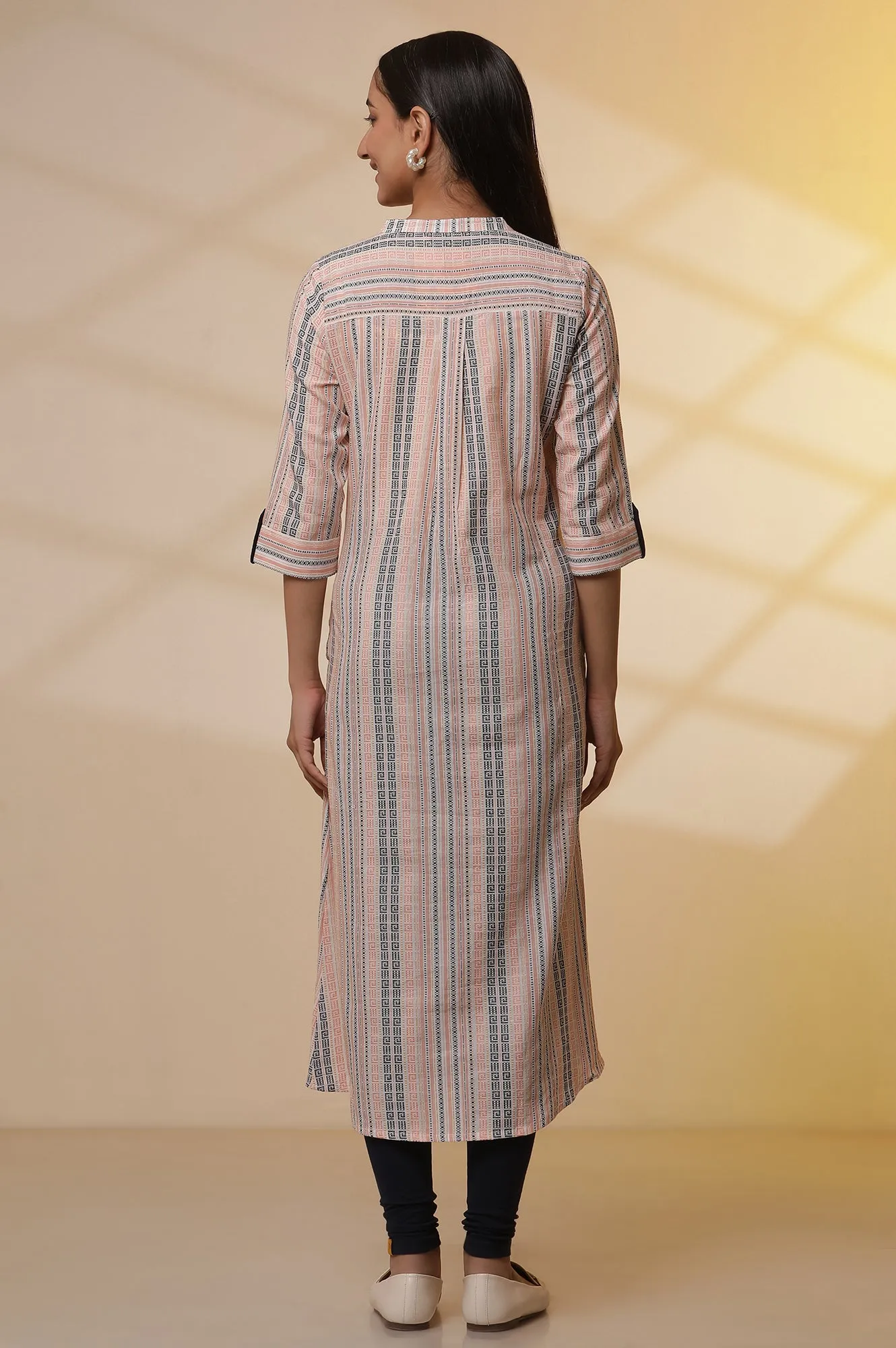 Multi-coloured Stripe Dobby Kurta and Tights Set