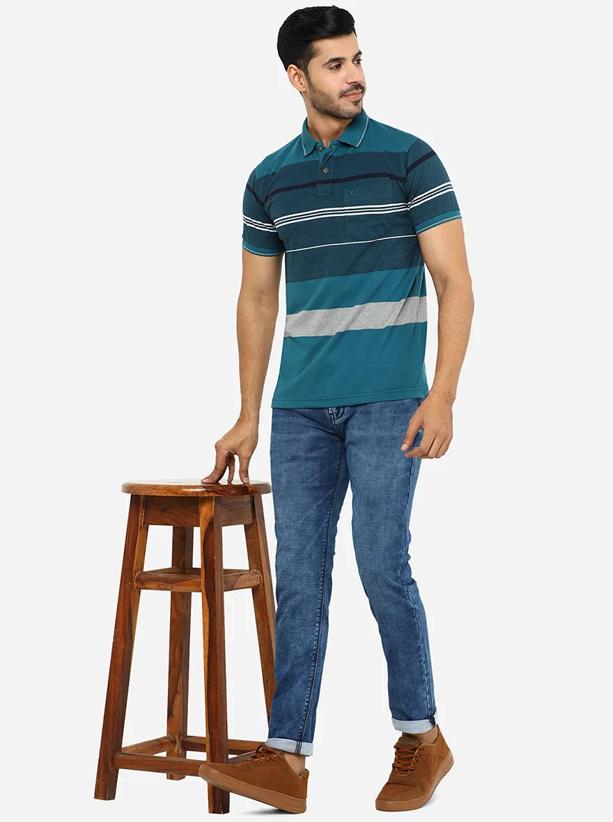 Multicolor Striped Slim Fit Polo T-Shirt | Greenfibre