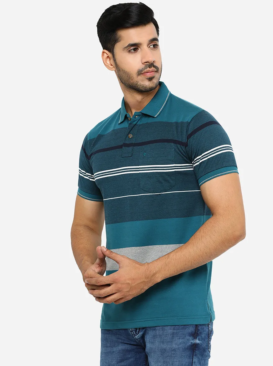 Multicolor Striped Slim Fit Polo T-Shirt | Greenfibre