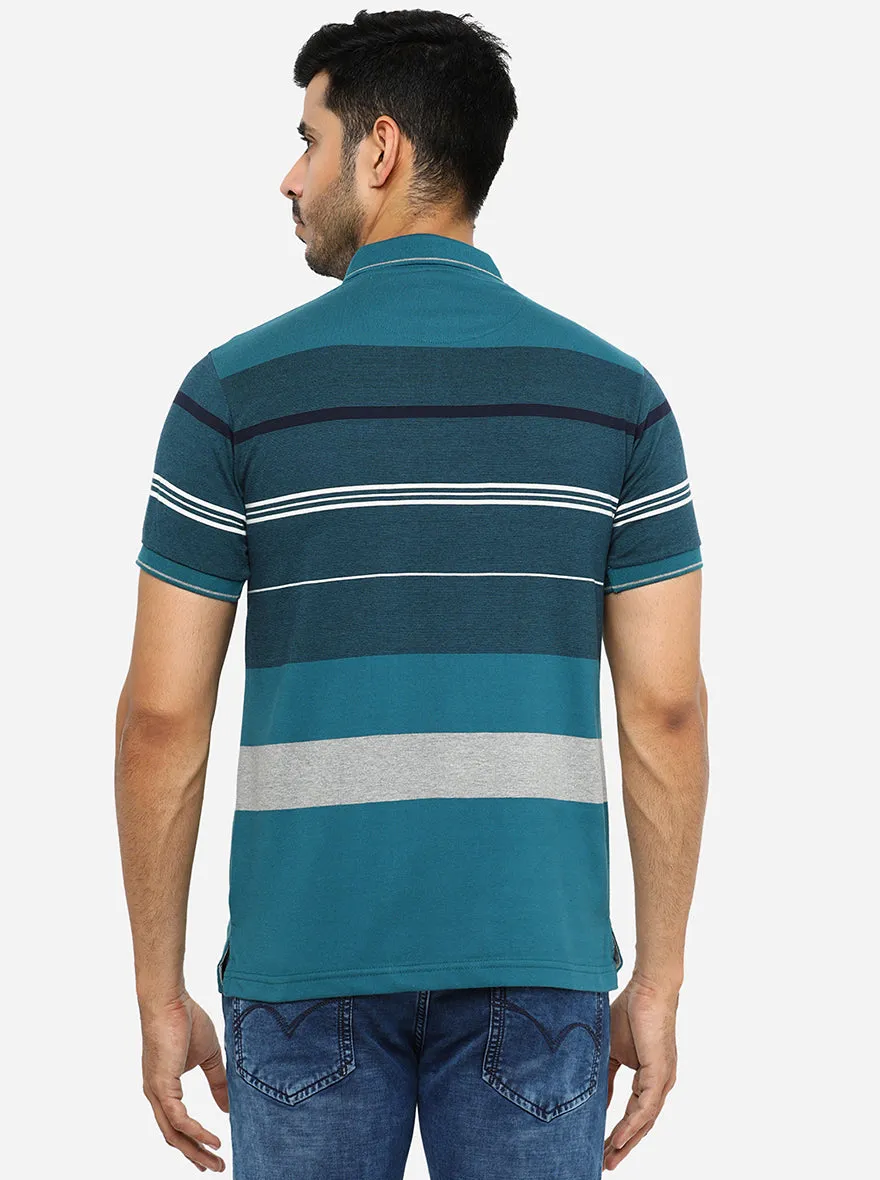 Multicolor Striped Slim Fit Polo T-Shirt | Greenfibre