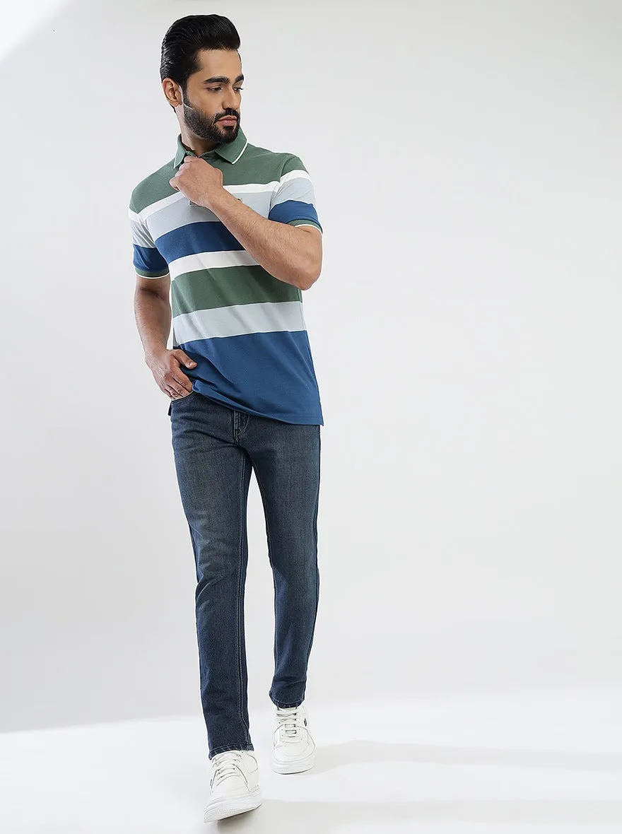 Multicolor Striped Slim Fit Polo T-Shirt | JadeBlue
