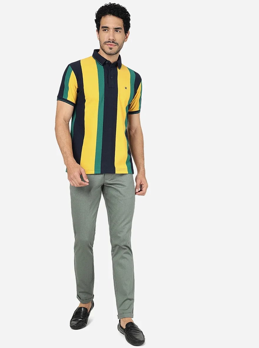 Multicolor Striped Slim Fit Polo T-Shirt | JadeBlue