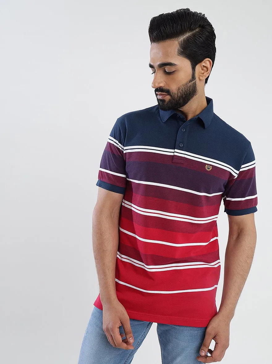 Multicolor Striped Slim Fit Polo T-Shirt | JadeBlue