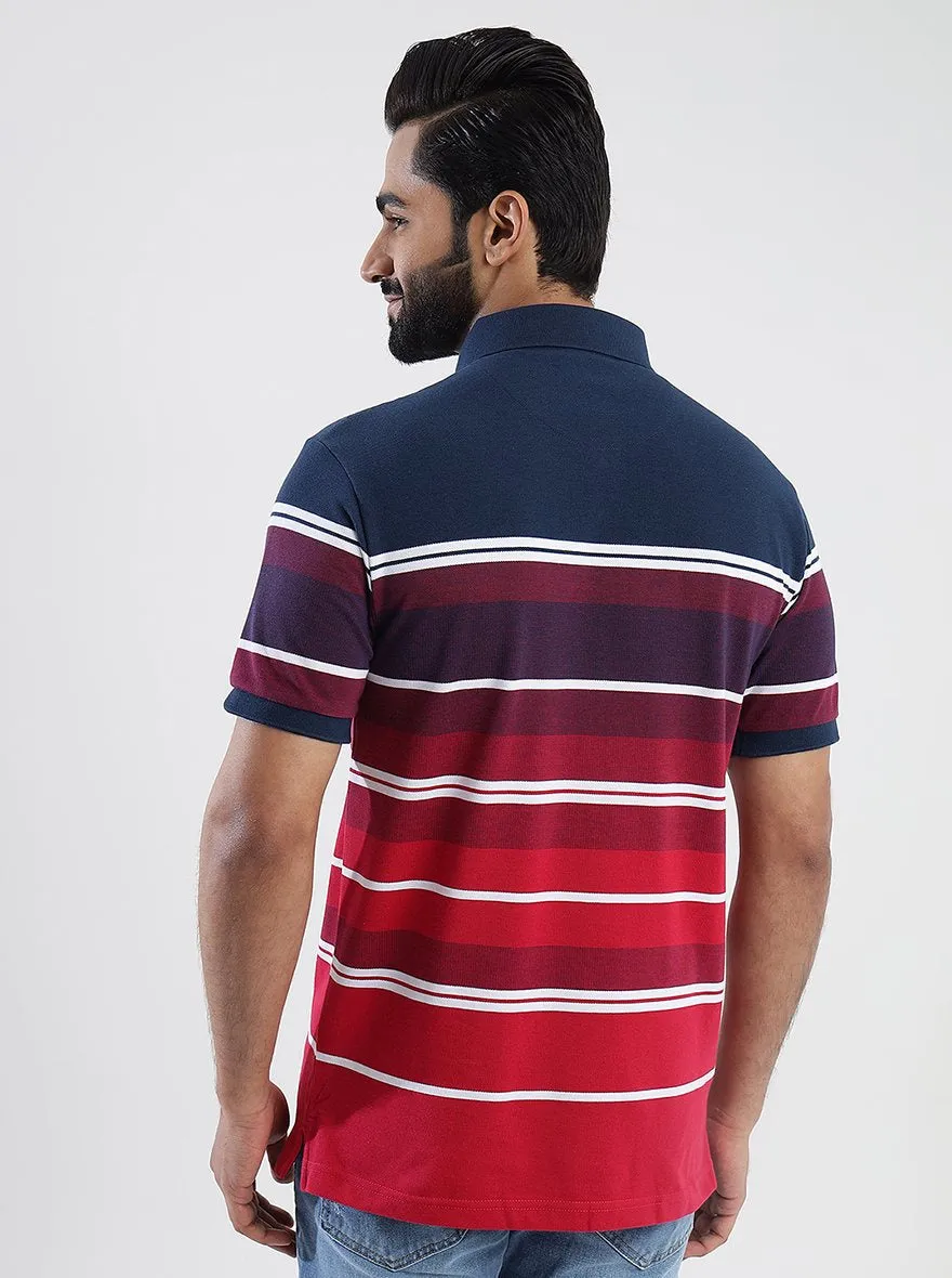Multicolor Striped Slim Fit Polo T-Shirt | JadeBlue