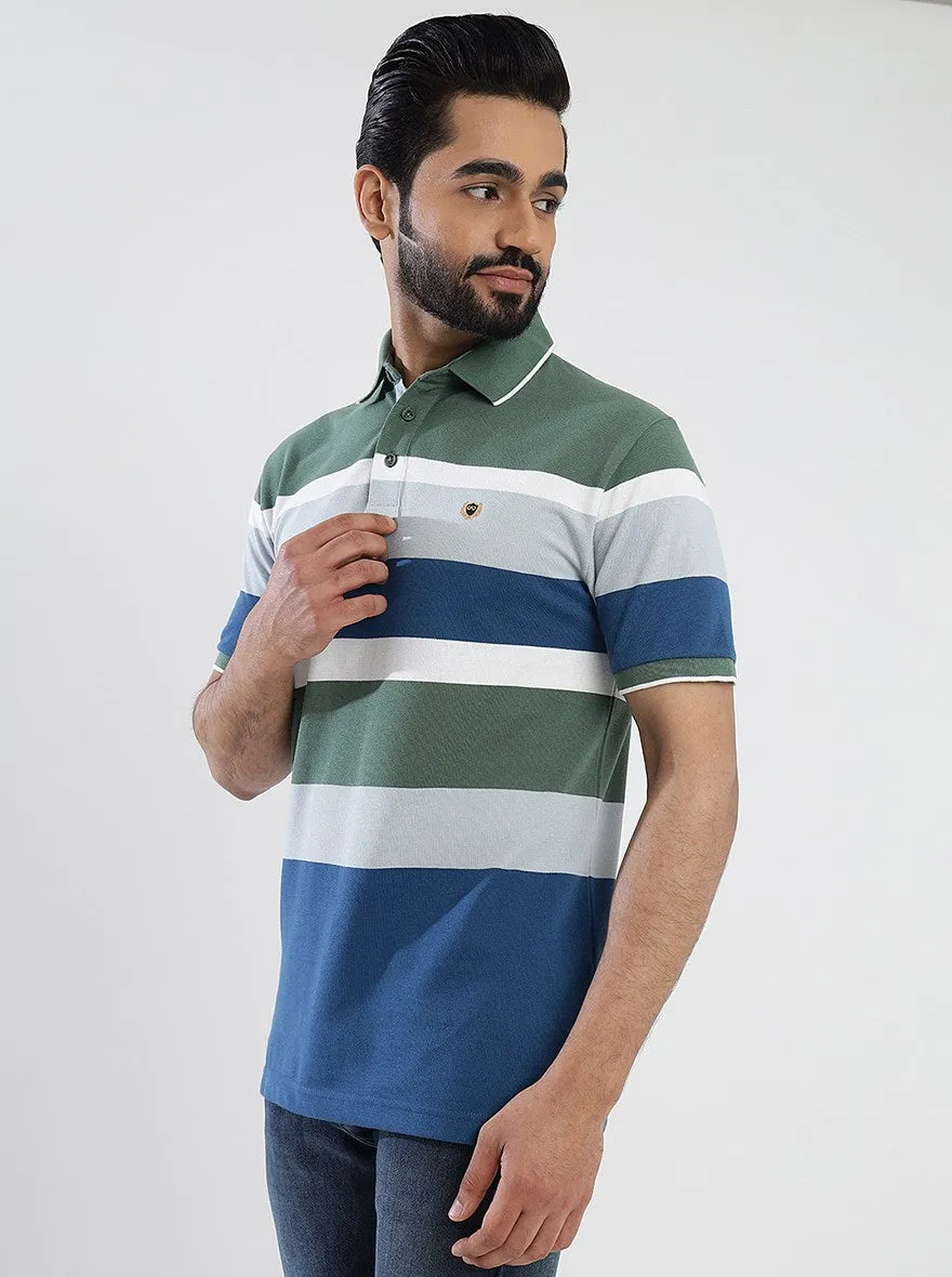 Multicolor Striped Slim Fit Polo T-Shirt | JadeBlue