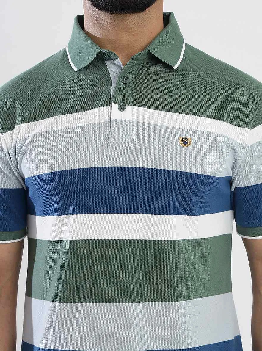Multicolor Striped Slim Fit Polo T-Shirt | JadeBlue