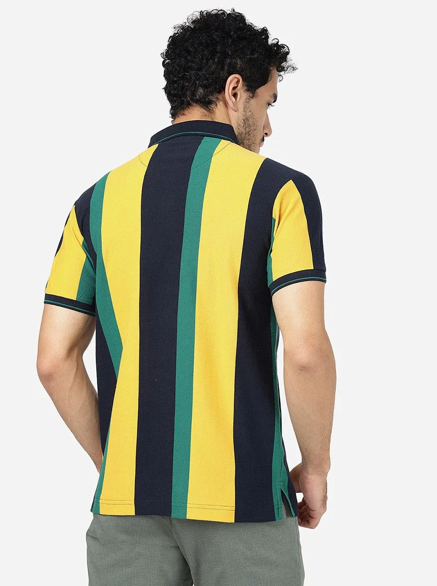 Multicolor Striped Slim Fit Polo T-Shirt | JadeBlue