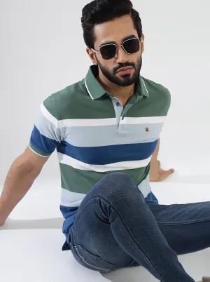 Multicolor Striped Slim Fit Polo T-Shirt | JadeBlue