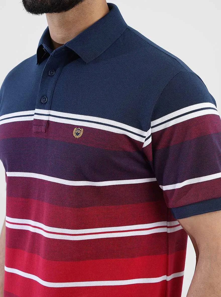 Multicolor Striped Slim Fit Polo T-Shirt | JadeBlue