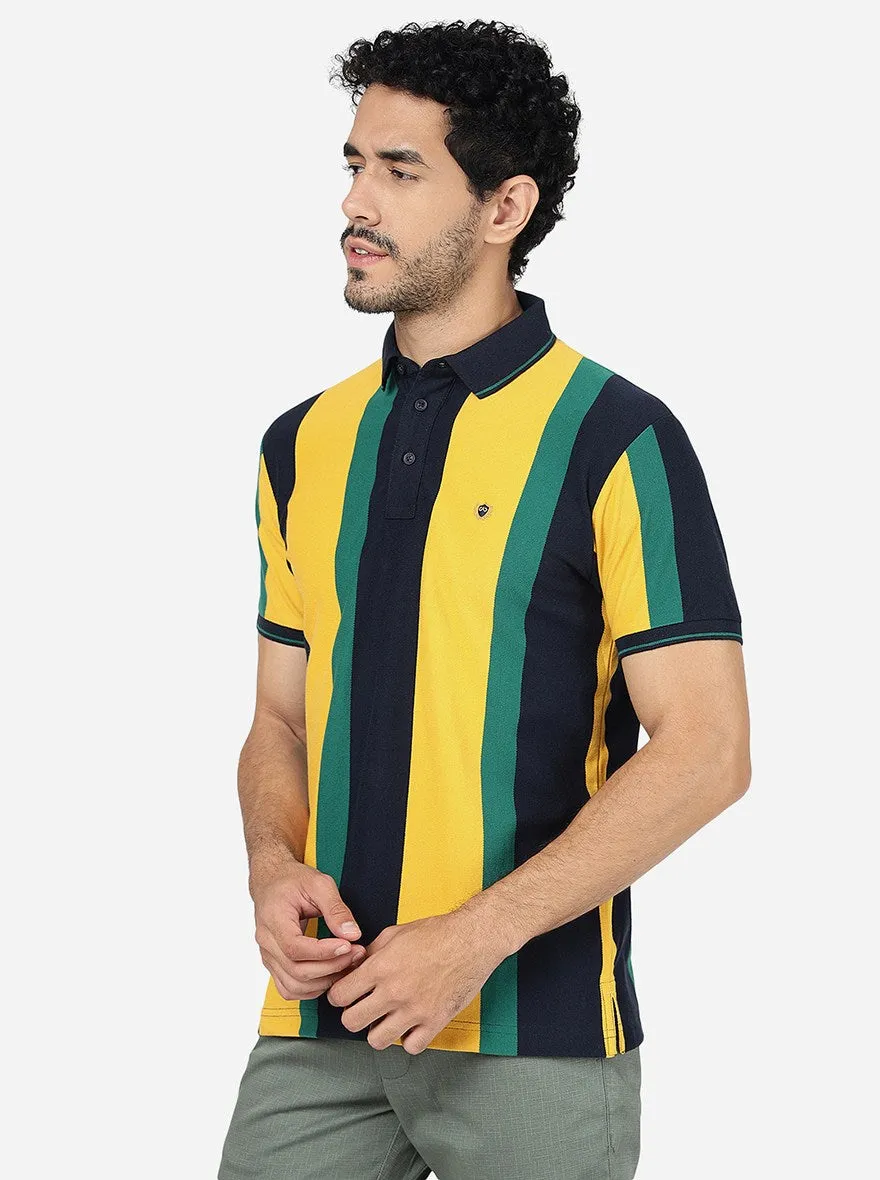 Multicolor Striped Slim Fit Polo T-Shirt | JadeBlue