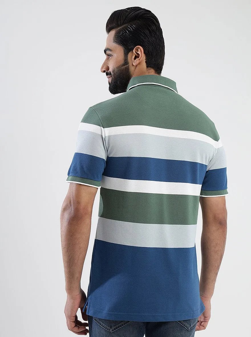 Multicolor Striped Slim Fit Polo T-Shirt | JadeBlue