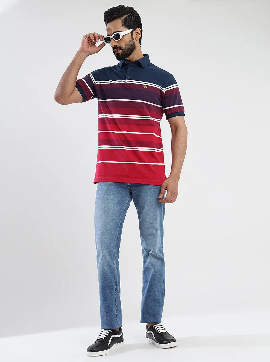 Multicolor Striped Slim Fit Polo T-Shirt | JadeBlue