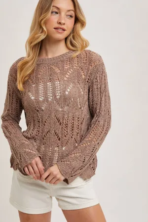 Mushroom Sheer Open Knit Top