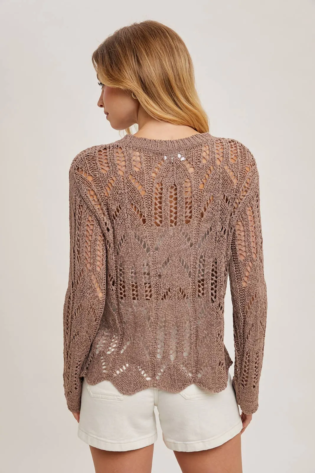 Mushroom Sheer Open Knit Top