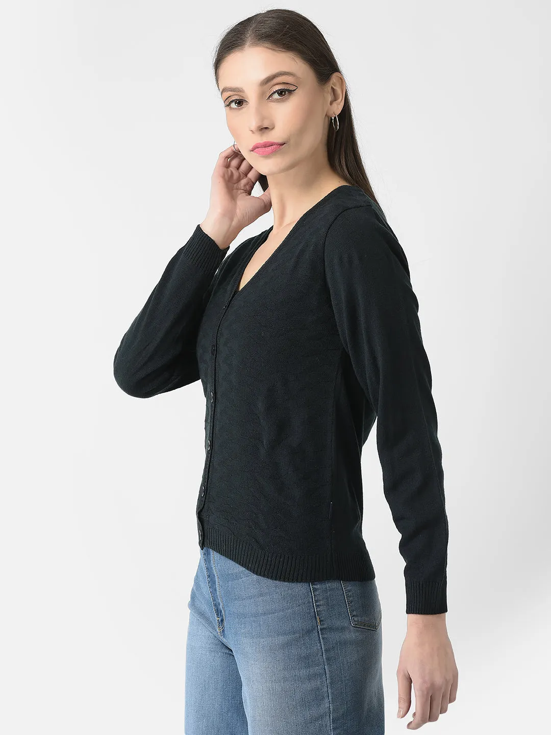 Navy Blue Printed Cardigan