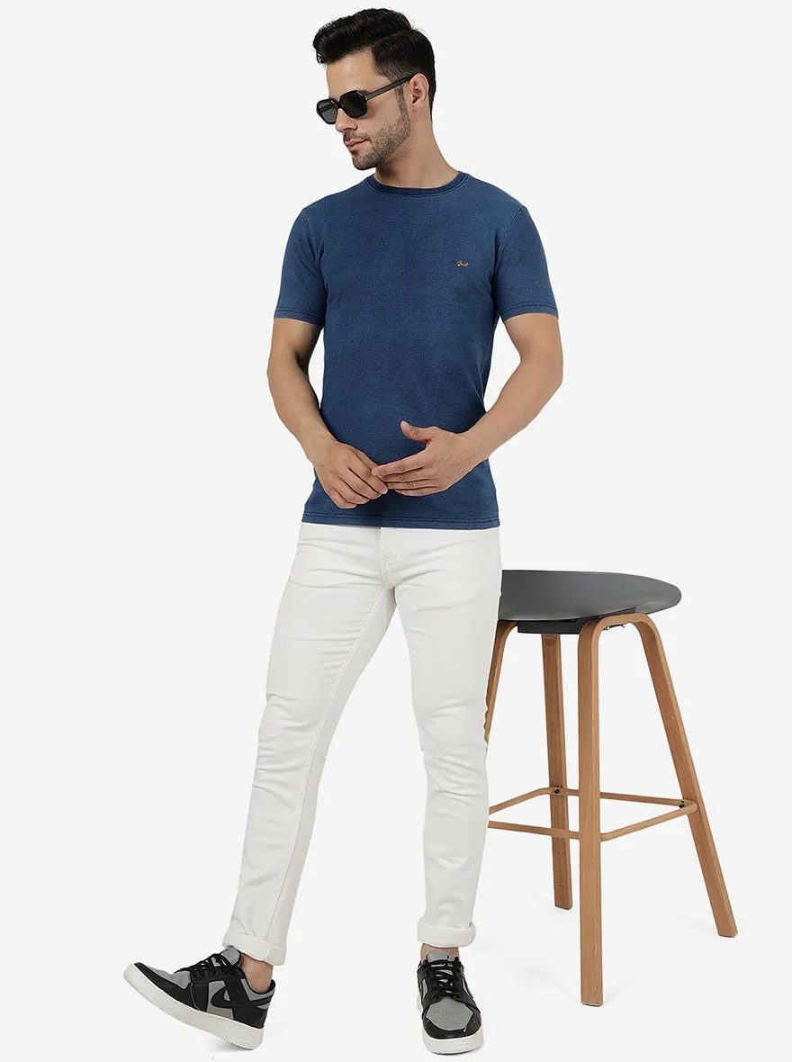 Navy Blue Solid Slim Fit T-Shirt | JadeBlue