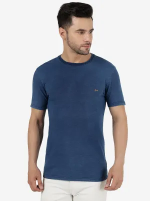 Navy Blue Solid Slim Fit T-Shirt | JadeBlue