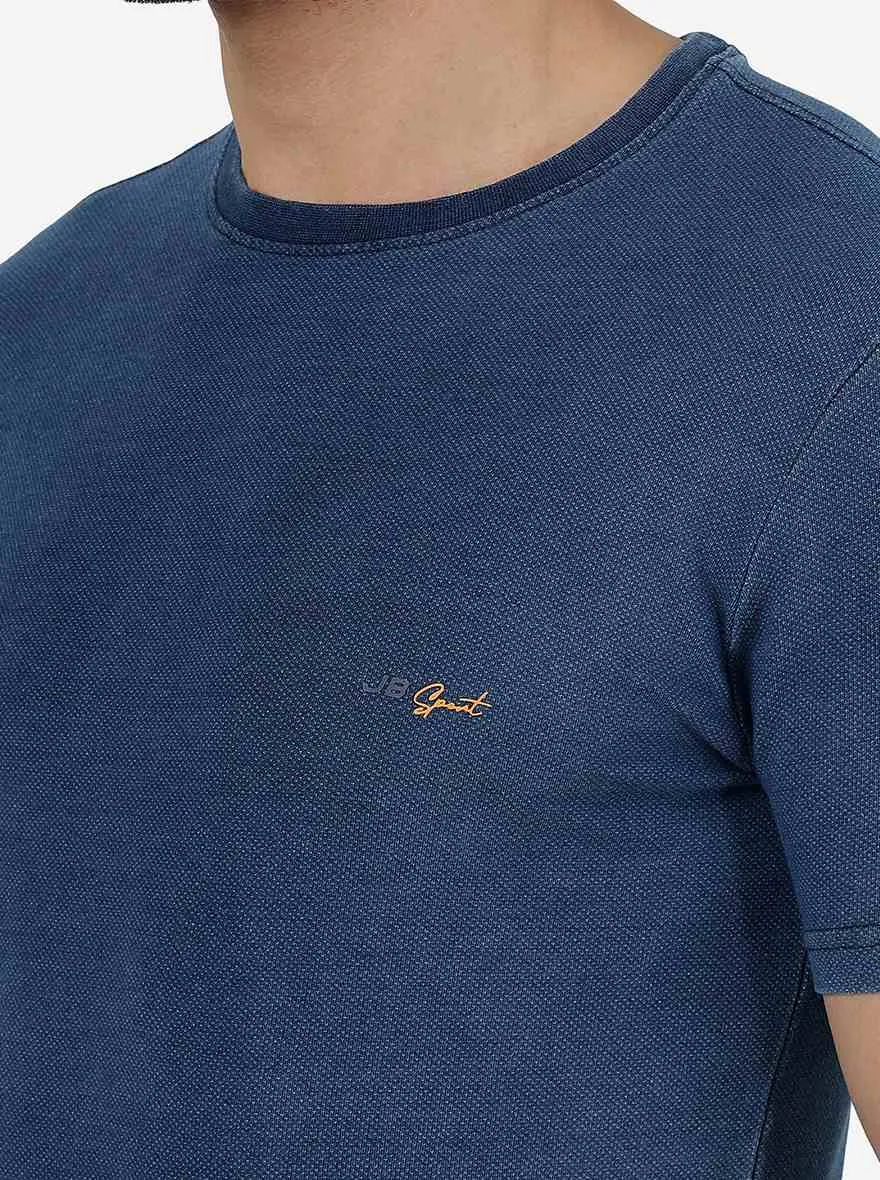 Navy Blue Solid Slim Fit T-Shirt | JadeBlue