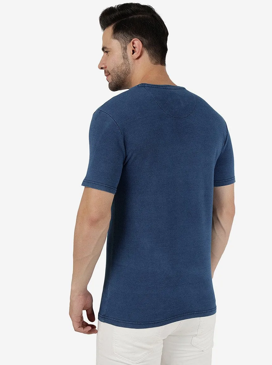 Navy Blue Solid Slim Fit T-Shirt | JadeBlue