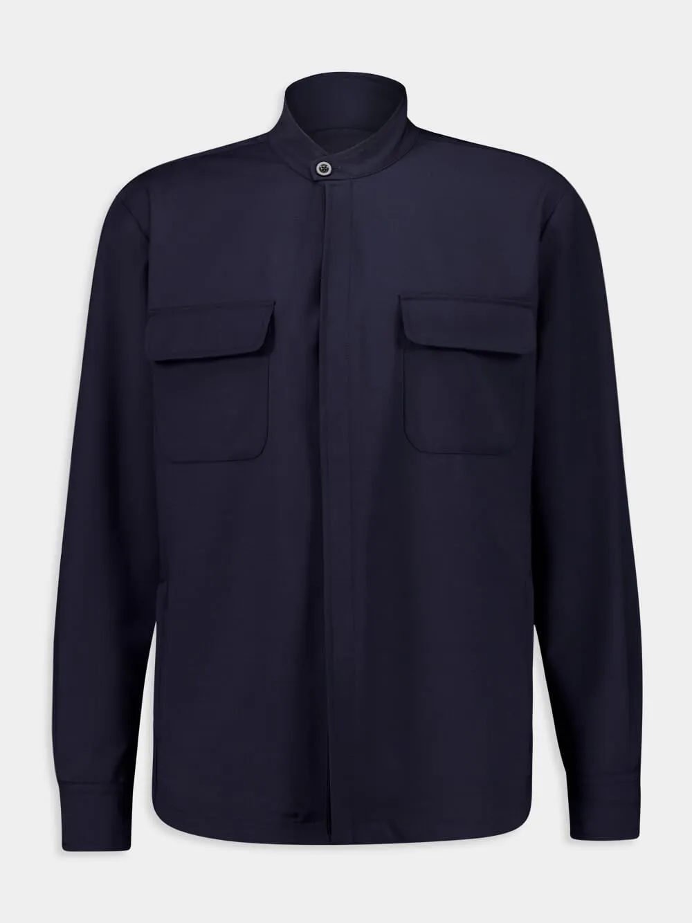 Navy Blue Wool Blend Overshirt