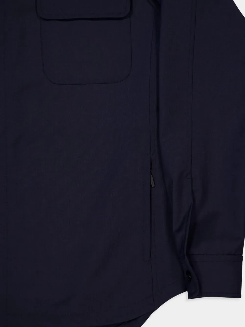 Navy Blue Wool Blend Overshirt