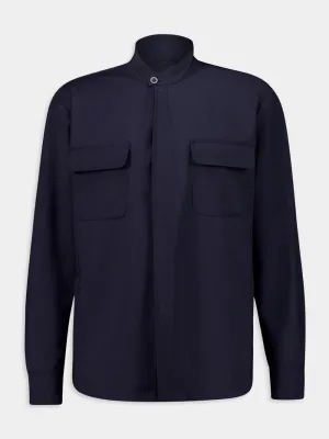 Navy Blue Wool Blend Overshirt