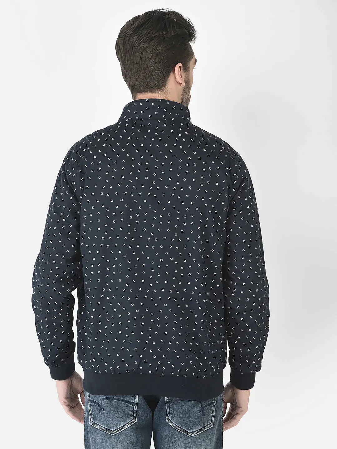 Navy Printed Reversible Bomber Jacket