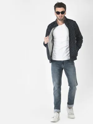 Navy Printed Reversible Bomber Jacket