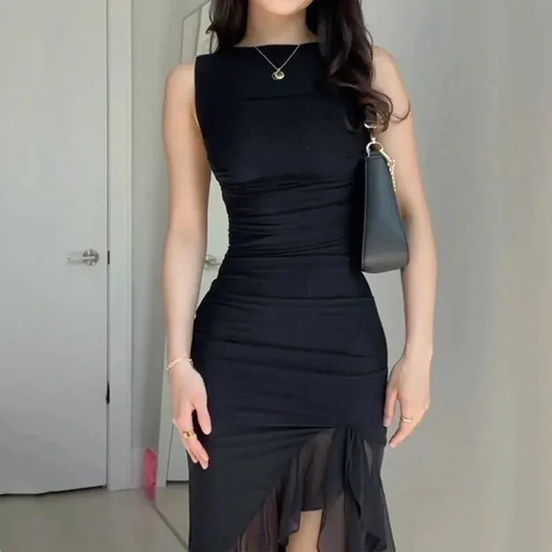 Nipped Waist Slim Backless Party Dresses Streetwear
