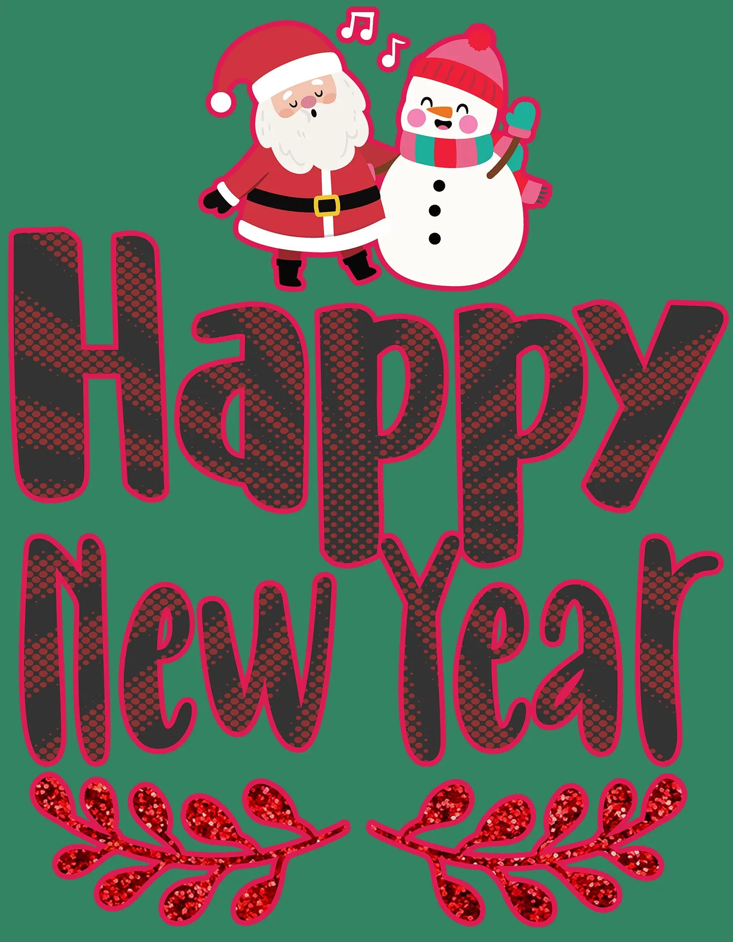 NYE Happy New Year Santa Sparkle Snowman Bling Cute Family Women's T-Shirt