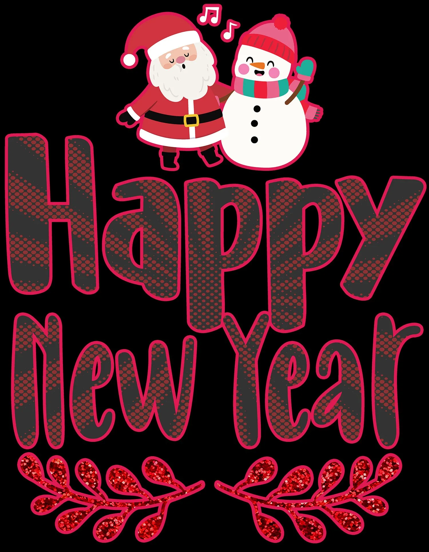 NYE Happy New Year Santa Sparkle Snowman Bling Cute Family Women's T-Shirt