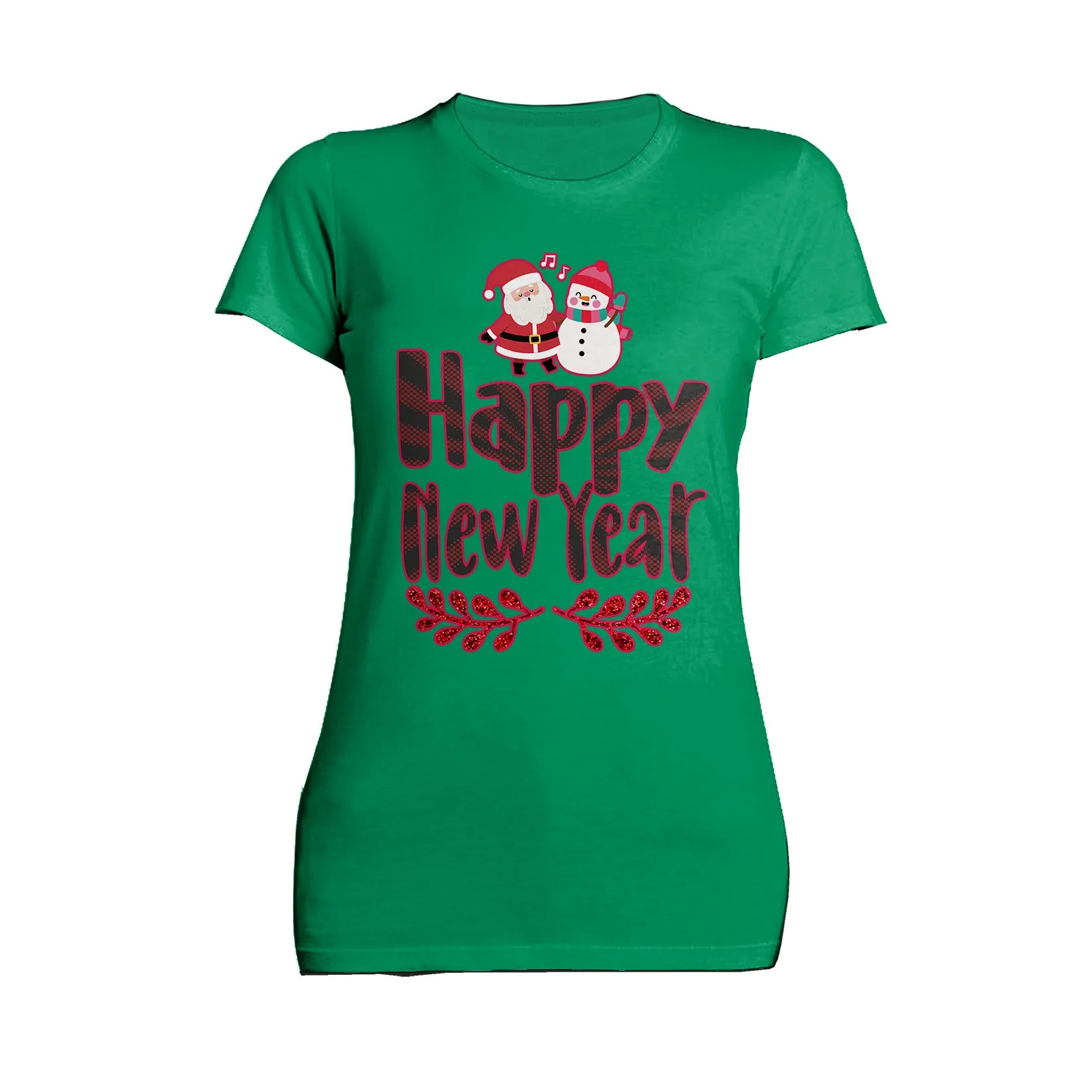 NYE Happy New Year Santa Sparkle Snowman Bling Cute Family Women's T-Shirt