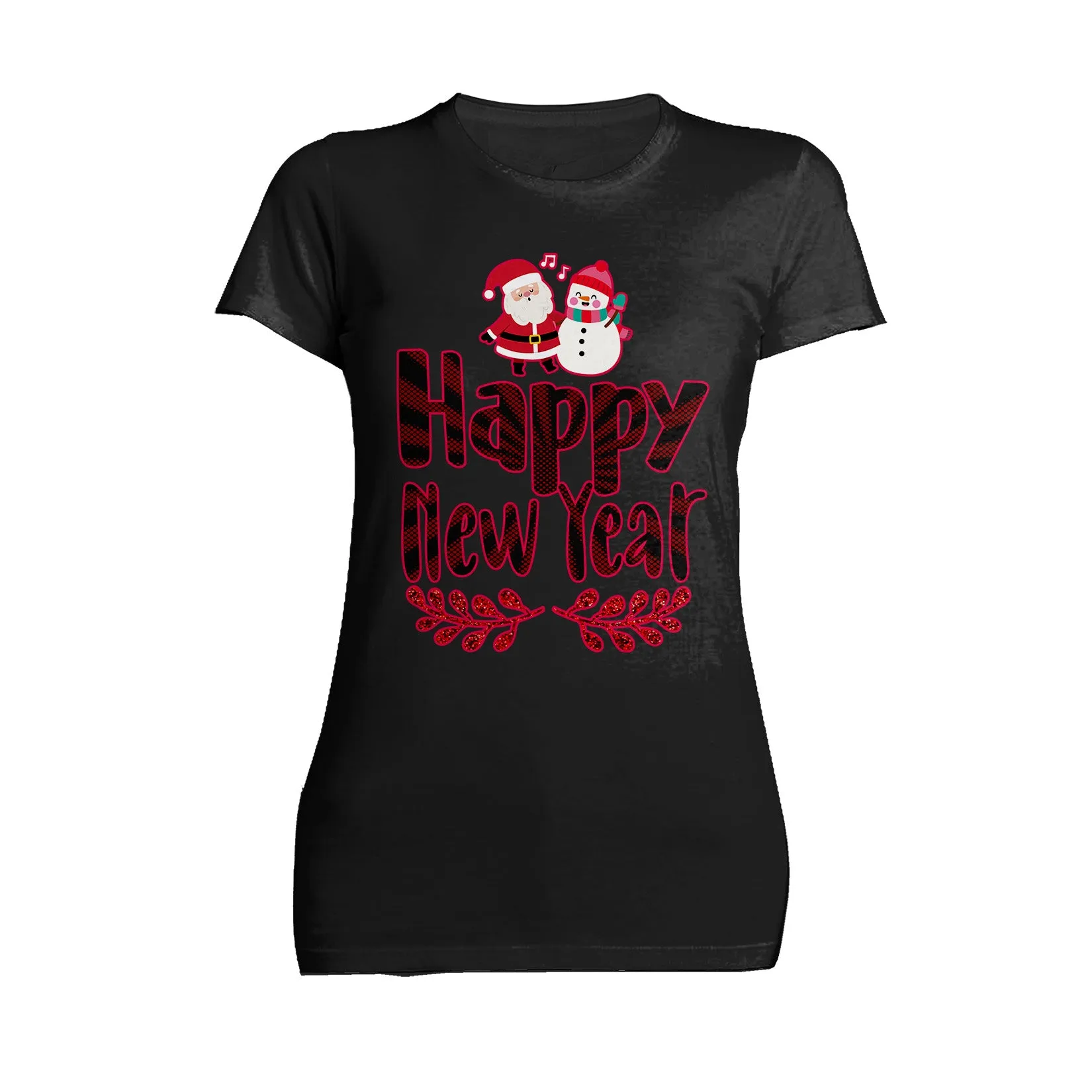 NYE Happy New Year Santa Sparkle Snowman Bling Cute Family Women's T-Shirt