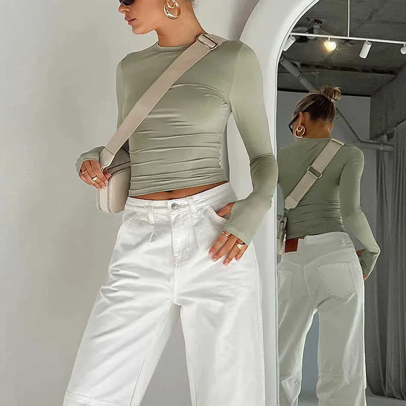 Obsidian Phoenix Luxe Women's Long Sleeve Crop Top – Thumb Hole Design for Sporty Elegance