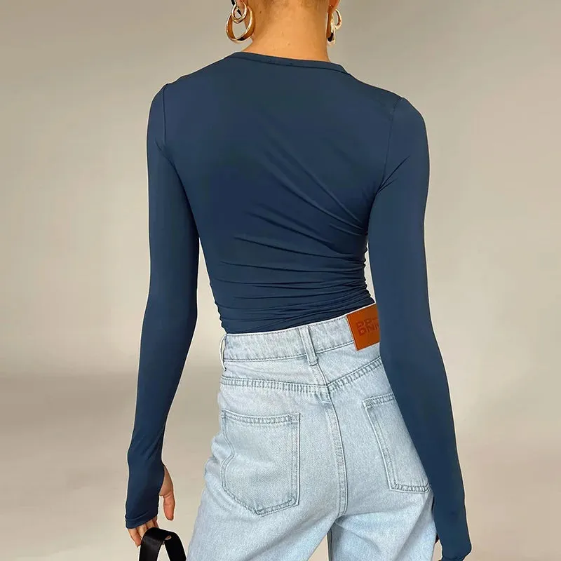 Obsidian Phoenix Luxe Women's Long Sleeve Crop Top – Thumb Hole Design for Sporty Elegance