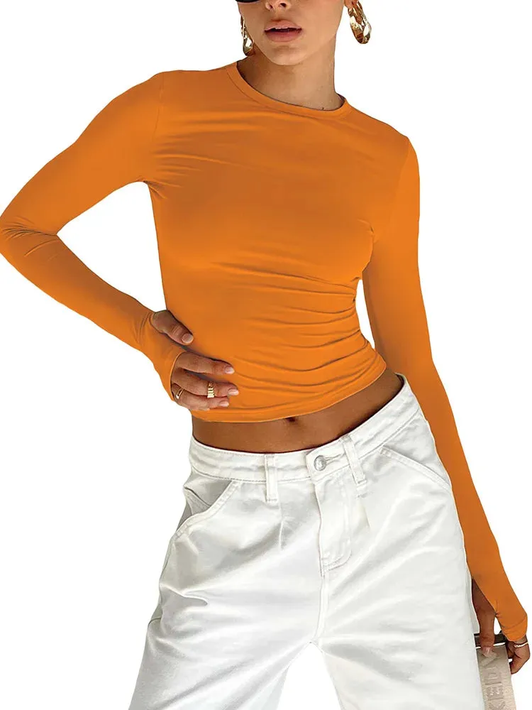 Obsidian Phoenix Luxe Women's Long Sleeve Crop Top – Thumb Hole Design for Sporty Elegance