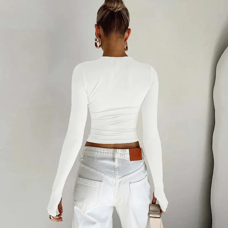 Obsidian Phoenix Luxe Women's Long Sleeve Crop Top – Thumb Hole Design for Sporty Elegance